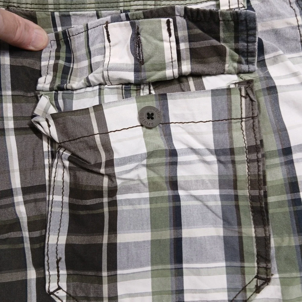 Public Opinion Plaid Cargo‎ Shorts Men's 34 Green Brown 100% Cotton EUC